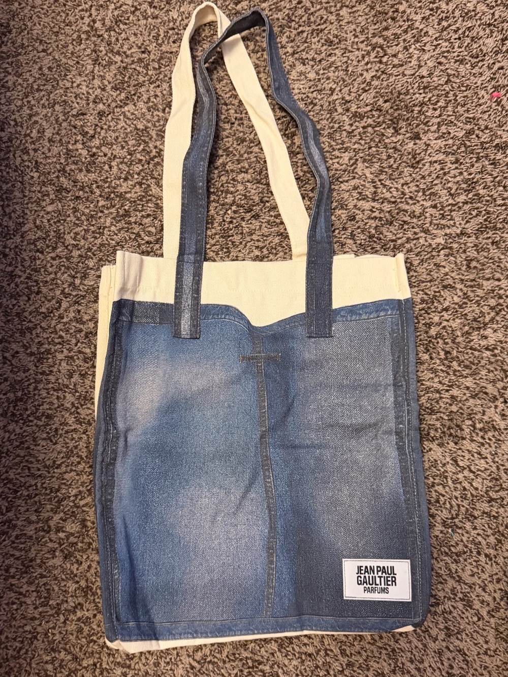 Jean Paul Gaultier Blue and Cream Canvas Tote
